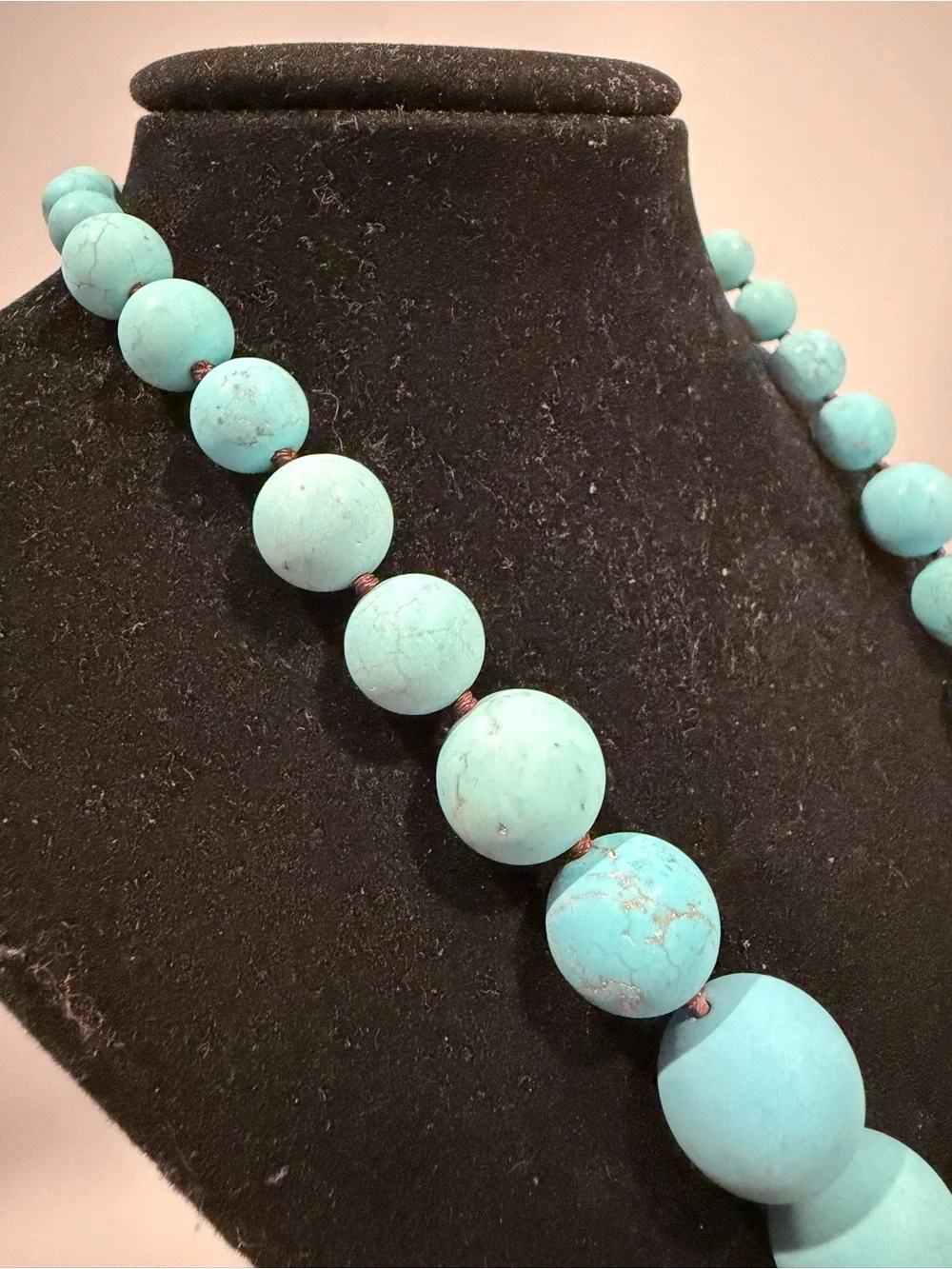 Turquoise Graduated Large Bead Statement Necklace 925 Sterling Silver Clasp